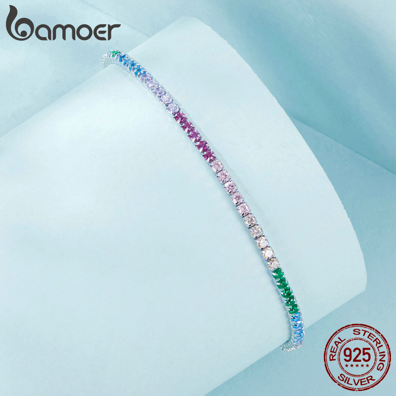 Bamoer 925 Sterling Sliver Vòng Tay Trang Sức Cầu Vồng Quà Tặng Cho Nữ