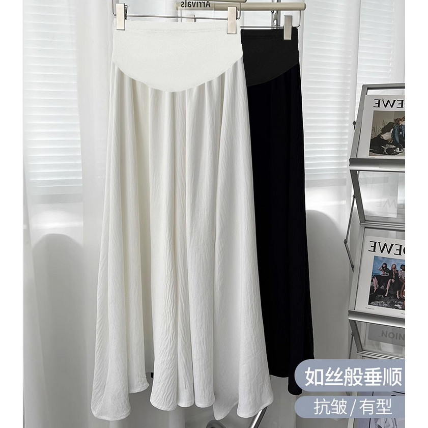 Quần bà bầu Mùa hè Vải lanh Cotton mỏng eo cao thẳng Drap nhăn Quần ống rộng