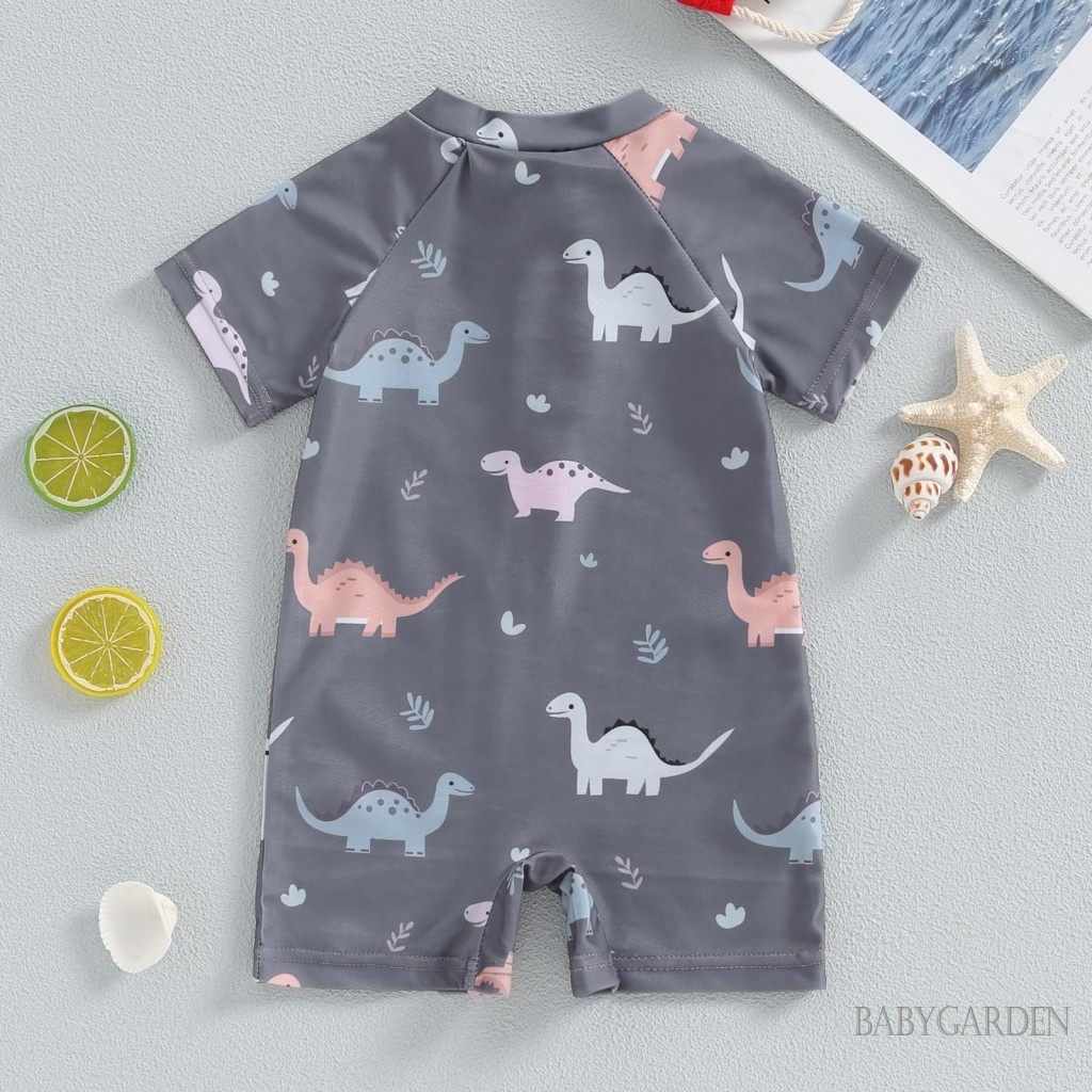 Baga-3 tuổi Đồ bơi khủng long cho bé trai cổ tròn nửa khóa kéo lên tay ngắn Rash Guard Đồ bơi Bộ đồ tắm cho trẻ sơ sinh