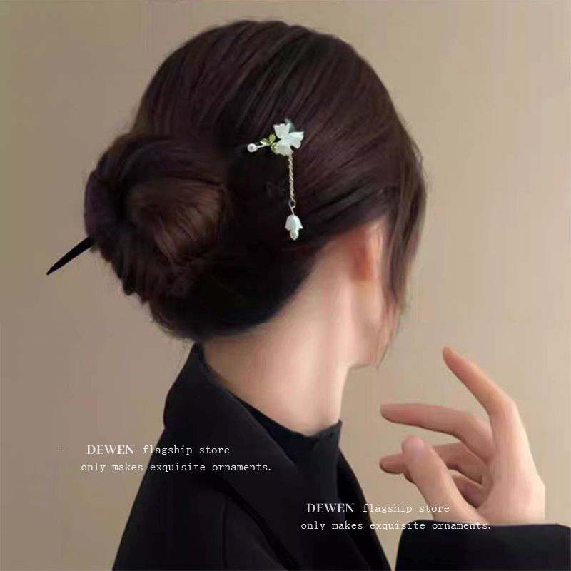 Mới Phong Cách Trung Hoa Kẹp Tóc Tươi Lily Của Thung Lũng Hoa Cuộn Tóc Retro Tua Rua Nữ Kẹp Tóc Mũ Đội Đầu