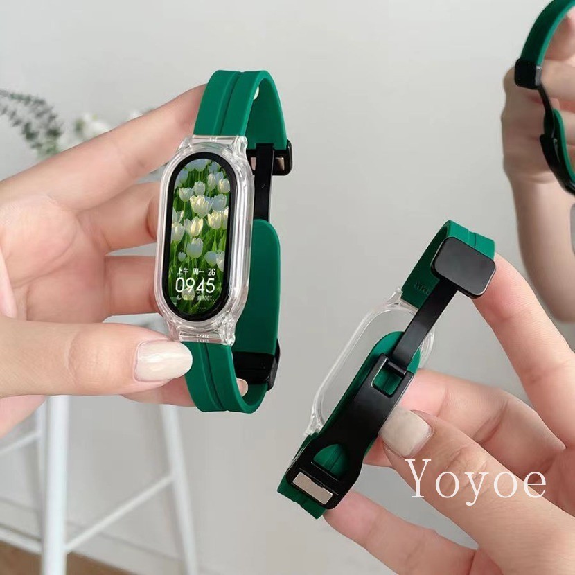 Dây Đeo Từ Tính Cho Xiaomi Band 10 9 8 7 NFC Vòng Tay Kim Loại Cho MiBand 8 Dây Đeo Thay Thế Thể Thao Dây Đeo Tay Correa Vòng Tay Silicon 6 5 4 3