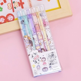 [Mực Xanh] Set 6 Bút Bi Mực Gel Có Thể Xóa Được Ngòi 0,5mm Dễ Thương, Bút Bi Bấm, Bút Bi Văn Phòng