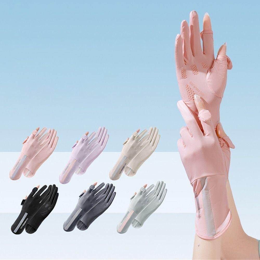 Găng tay chống nắng HOBBYIN, Găng tay chống nắng bằng lụa băng đàn hồi, Găng tay lái xe đạp dài vừa phải chống trượt thời trang Xuân hè