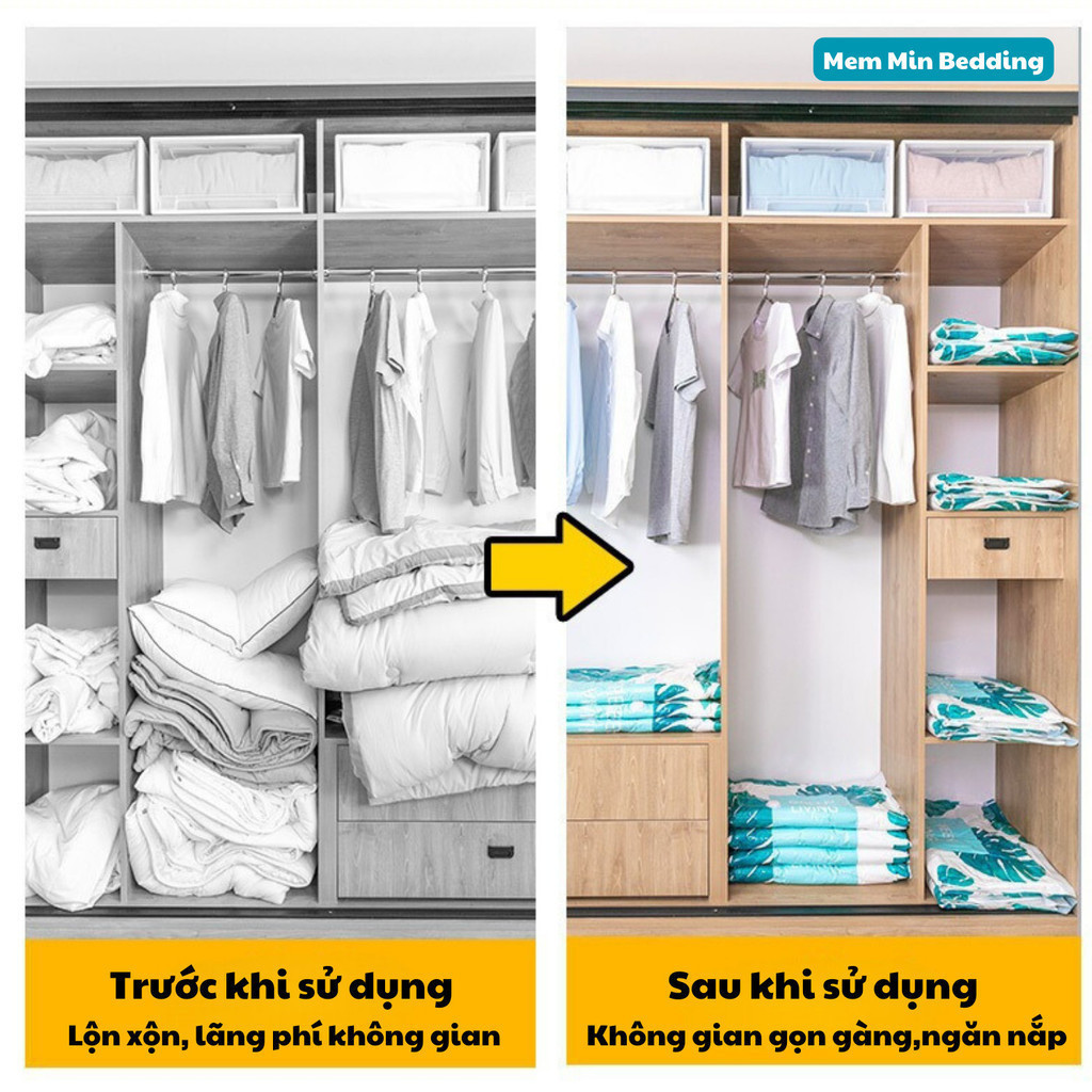 Túi Hút Chân Không Cao Cấp Đựng Quần Áo Chăn Mền Gọn Gàng Chống Nấm Mốc Chất Liệu Dày Dặn, Bền Bỉ - Memminbedding