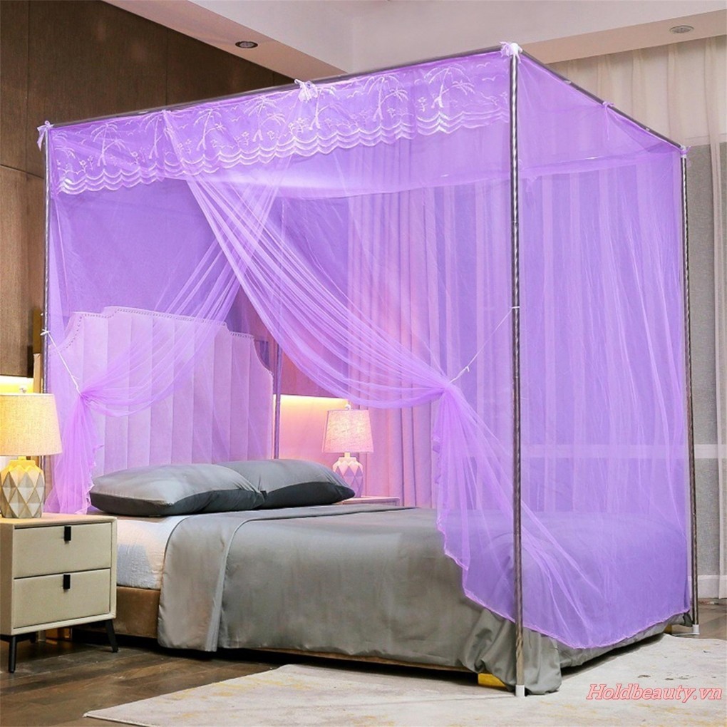 Rèm Giường Tán 4 Góc Bài Ren Viền Giường Công Chúa Tán Lưới Chống Muỗi Cho Người Lớn Trẻ Em Phòng Ngủ