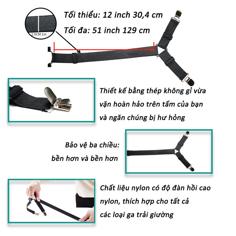 Giá đỡ ga trải giường,Kẹp giường giữ khăn trải giường tại chỗ，Vòng 6 Chiều 2 Kẹp，Có thể điều chỉnh, kim loại