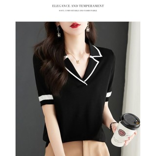 Áo thun ngắn tay nữ cao cấp Áo sơ mi polo mỏng băng lụa áo thun nữ Kn