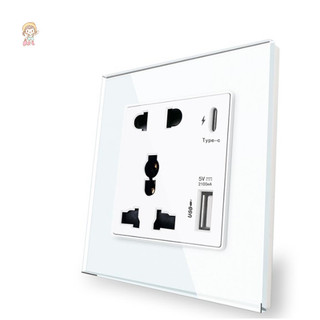 Twe Power 2100MA Ổ cắm USB Bảng điều khiển thủy tinh pha lê 13A UK Wall Type C Ổ cắm giao diện VN