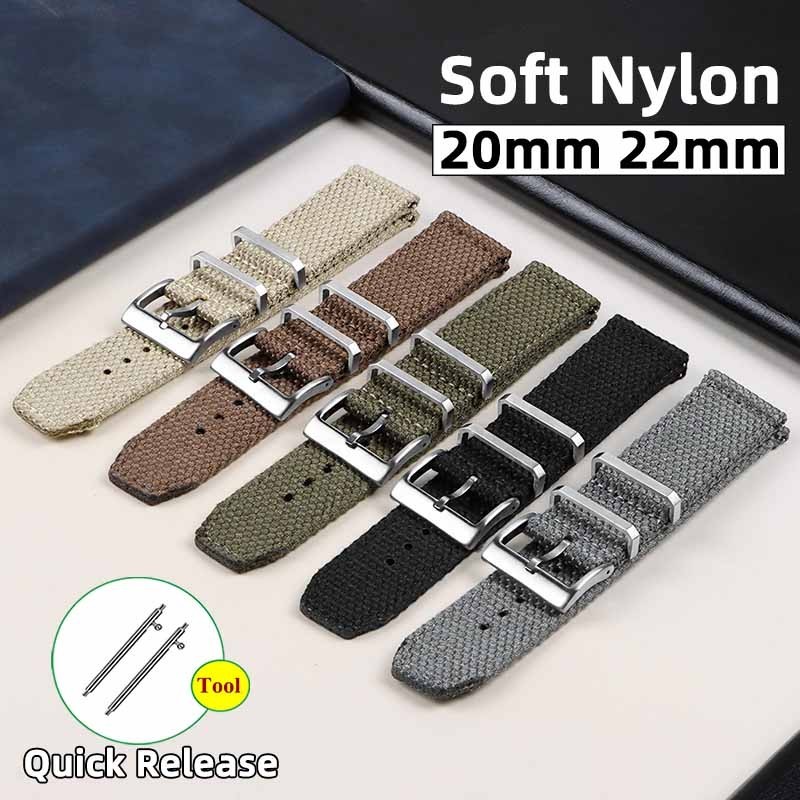 Dây đeo đồng hồ Nylon mềm 20mm 22mm Vải tự nhiên bằng sợi lanh Dây đeo đồng hồ phát hành nhanh Dây đeo đồng hồ đeo tay nam nữ Dệt dệt đen Xanh lam Vòng tay Kaki