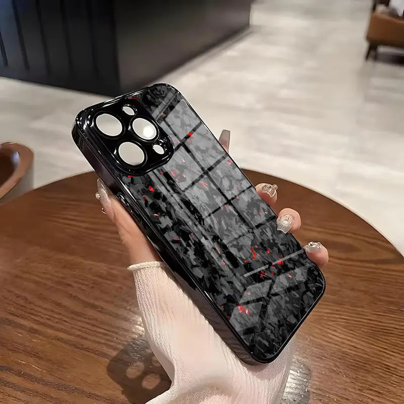 Ốp Điện Thoại Họa Tiết Sợi Carbon BK-1 Cho IPhone 16 17,15 14 Pro 11 13 12 Mini XS XR Max 6 8 7 Plus SE Glass Luxury Cove