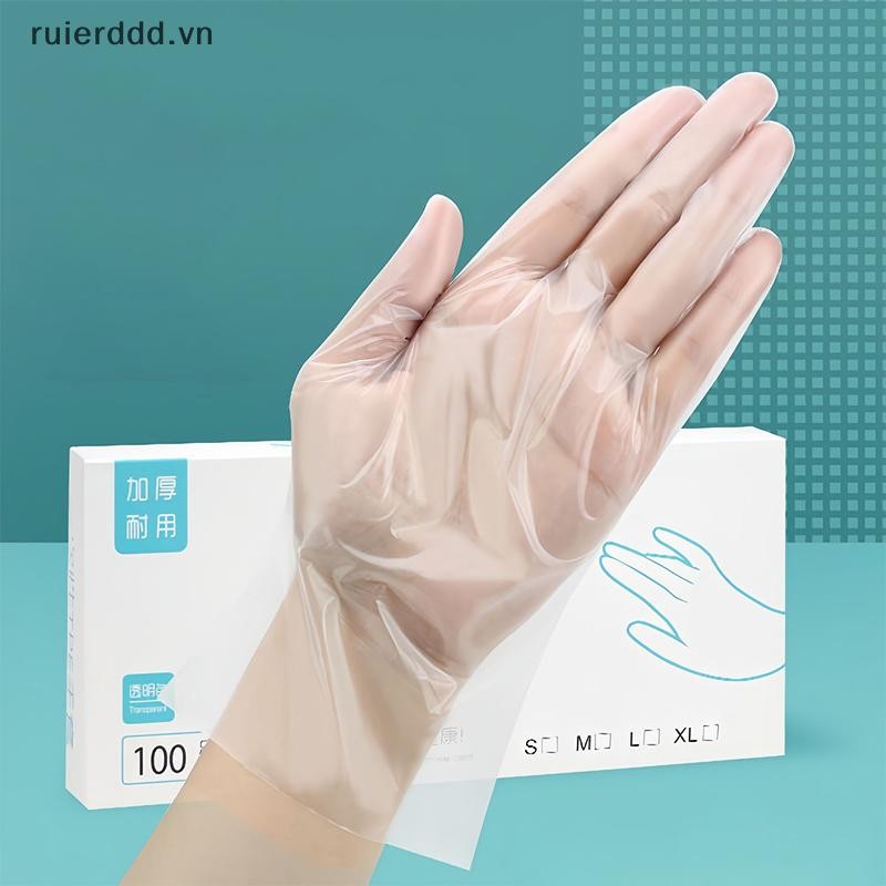 # Ruierdd # 50 / 100 chiếc Găng tay cao su miễn phí TPE Găng tay dùng một lần Axit chống trượt trong suốt An toàn làm việc Găng tay vệ sinh gia đình cấp thực phẩm.