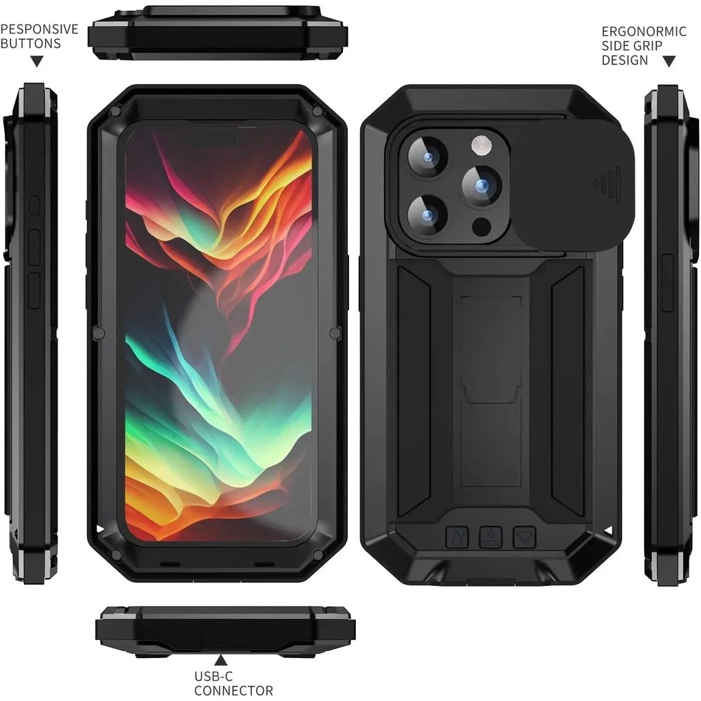 Hạng Nặng Giáp Chắc Chắn Kim Loại Dành Cho iPhone 17 16 15 Plus 14 13 Pro Max Vít Quân Sự Chống Sốc Bao Màn Hình Bảo Vệ Camera