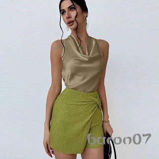 Phụ Nữ Satin Tank Áo Thường Ngày Mùa Hè Màu Trơn Thắt Lưng Cowl Cổ Áo Sơ Mi Không Tay Cơ Bản Áo Vest Cho Dạo Phố