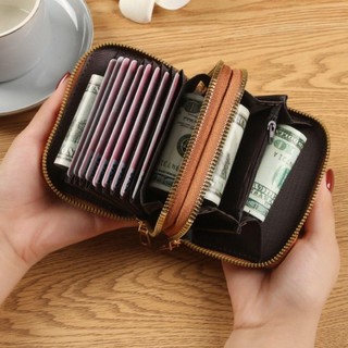Ví đựng tiền xu ALLGIFT, Ví ngắn in bằng da PU, Túi đựng tiền có dây kéo đôi cổ điển dành cho nữ