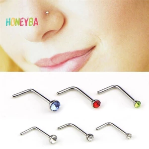 < Honeyba > 60 Cái / bộ Thép không gỉ CZ Pha Lê Hình Chữ L Mũi Mũi Mũi Cơ Thể Khuyên