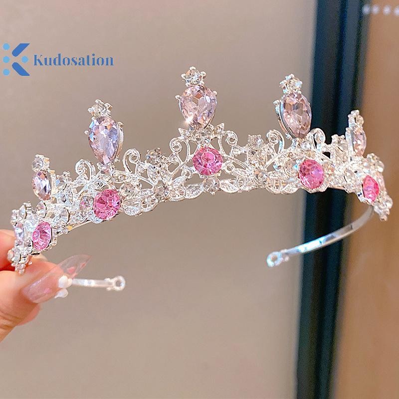 Kudosation 2023 Mới Nữ Bé Gái Màu Bạc Vương Miện Mũ Pha Lê Hàn Quốc Tiara Thời Trang Sinh Nhật Đầm Kim Cương Giả Vương Miện Phụ Kiện Tóc