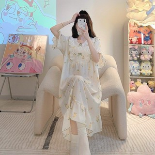 M-4XL Size Lớn Một Mảnh Váy Ngủ Nữ 150kg Bộ Đồ Ngủ Ngắn Tay Váy Ngủ Pháp Nữ Mùa Hè Mỏng Phong Cách Công Chúa Ngọt Ngào Phong Cách Rộng Kích Thước Cực Lớn Ren Cổ Chữ v Loungewear Bộ Đồ Ngủ Đầm Hoa Một Mảnh