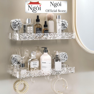 Kệ Nhà Tắm Có Cốc Hút Chắc Chắn, Kệ Để Đồ Nhà Tắm Trong Suốt Chịu Lực Tốt Có Móc Treo Dây Buộc Tóc KDD02 - NGÓI HOME