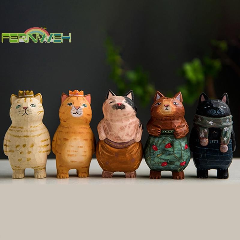 [Fernweh] Đồ trang trí khắc gỗ dễ thương thủ công, các bức tượng nhỏ bằng gỗ sơn, Trang trí máy tính để bàn dễ thương bằng gỗ, Điêu khắc may mắn [MỚI]