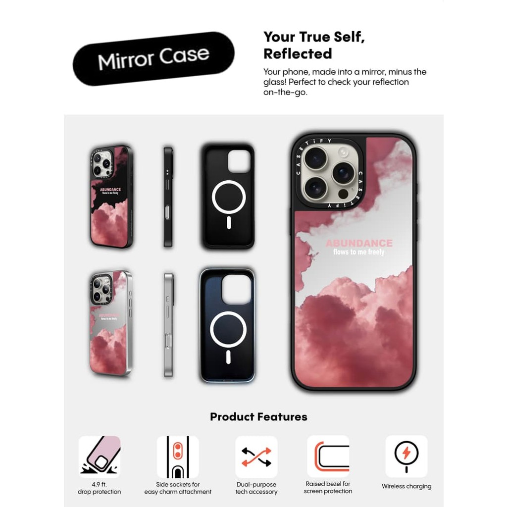 CASETiFY X Flows to me Ốp lưng tự do hút từ tính Vỏ iPhone Gương đen & bạc IPhone 16 15 14 13 12 Pro Max Plus Ốp lưng cứng có hộp khắc logo