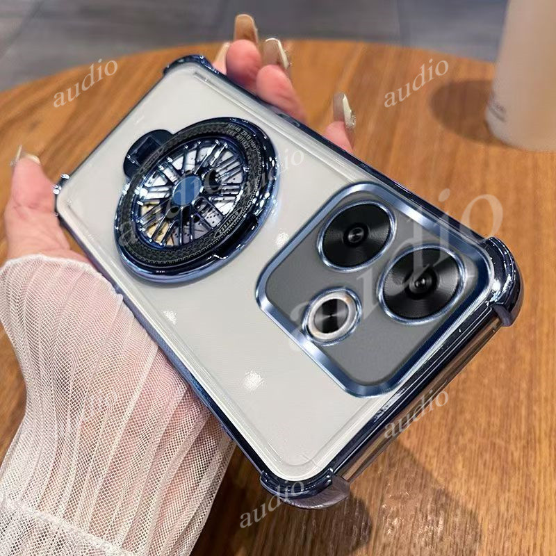 Ốp điện thoại trong suốt mạ bốn góc Realme 14T 14 5G có giá đỡ cối xay gió cho Realme 15 Pro 15T 14T 14 Realme14T 5G Ốp lưng silicon mềm chống sốc cho realme 14t 14 5G