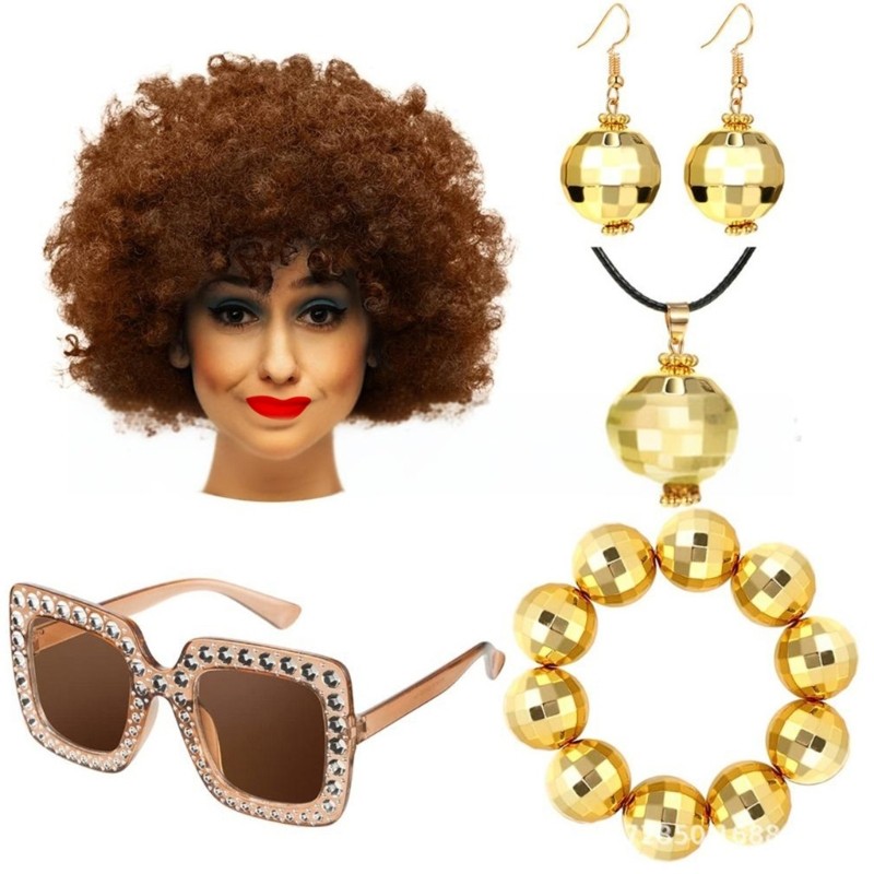 OXXGGKAO 70s Trang Phục Nữ Disco Trang Phục Kính Bông Tai Vòng Tay Phụ Kiện Halloween