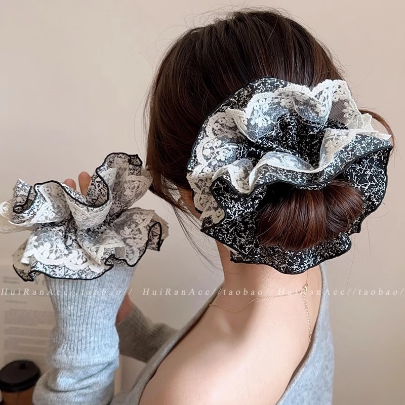 Hàn Quốc Lớn Ren Scrunchies Dây Buộc Tóc Cho Người Phụ Nữ Cao Cấp Siêu Cổ Tích Đuôi Ngựa Tóc Mũ Đội Đầu