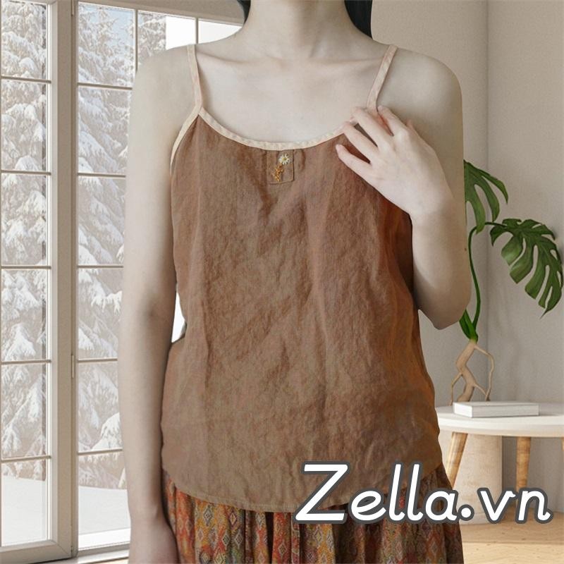 Nữ Vải Lanh Cotton Crop Camisole Thêu Hoa Không Tay Spaghetti Dây Đeo Rời Áo