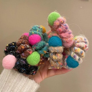 Bóng màu len scrunchie co giãn cao dây tóc phụ kiện tóc đuôi ngựa