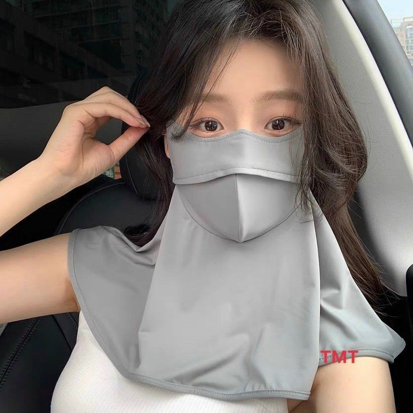 khẩu trang băng lụa chống tia UV Màu trơn Kèm Khăn quàng cổ mùa hè co giãn chống nắng