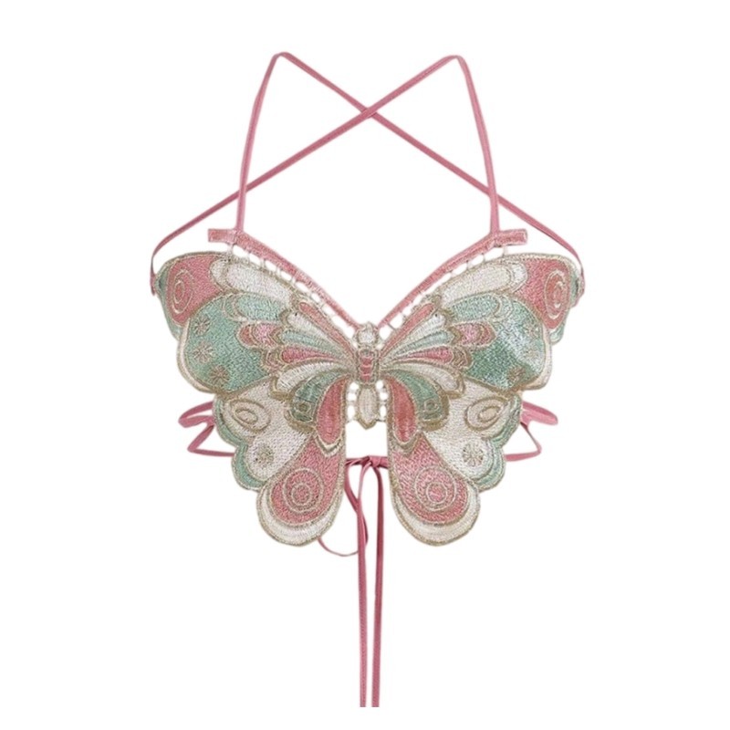 Mis Nữ Mùa Hè Bướm Thêu Áo Ngực Dây Thắt Lưng Crop Top Camisole