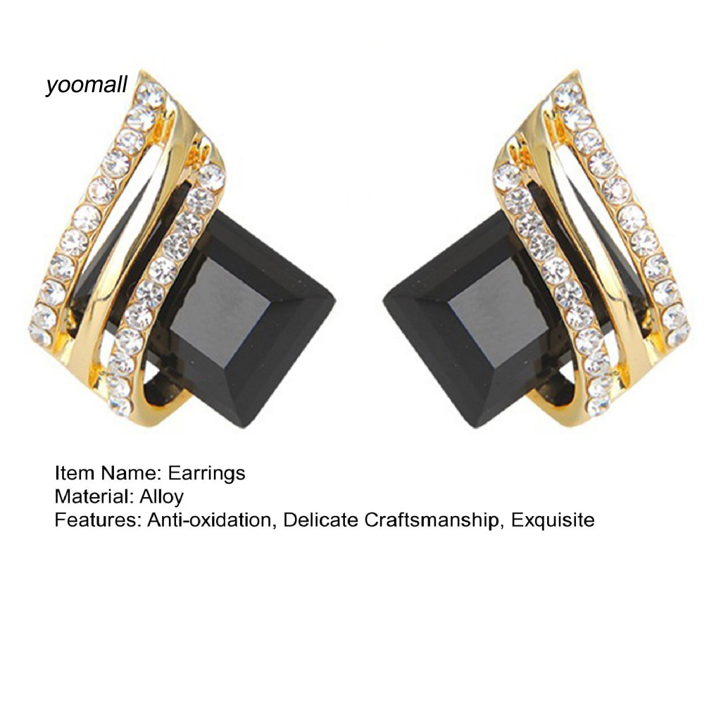 Yo / 1 Cặp Bông Tai Kim Cương Giả Hình Học Mạ Điện Sang Trọng Độ Bóng Cao Trang Trí Tai Trang Sức Giả Pha Lê Đính Hôn Bông Tai Kỷ Niệm Quà Tặng