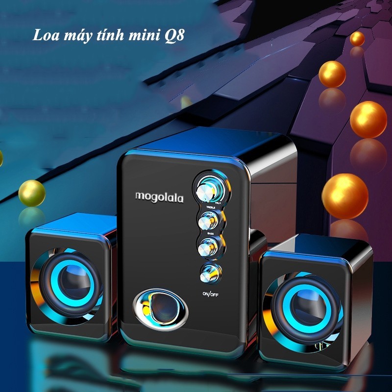 Loa máy tính mini 2.1 ,loa Q8 tích hợp đèn led siêu đẹp, âm thanh cực ...