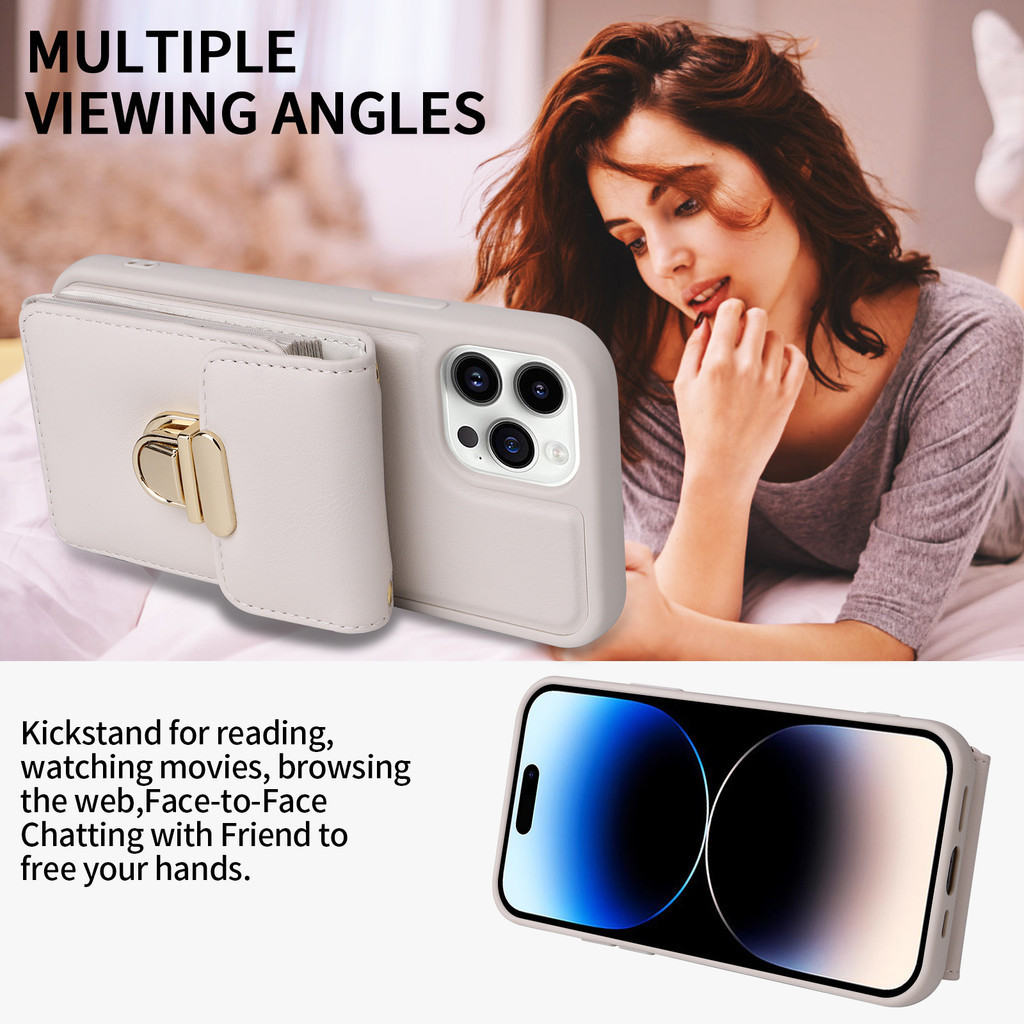 Ốp Điện Thoại Da Dây Đeo Ngang Cho IPhone 15 14 13 12 11 Pro XR XS Max 8 7 Plus Ví Có Giá Đỡ Thẻ Mặt Sau Đứng Bao