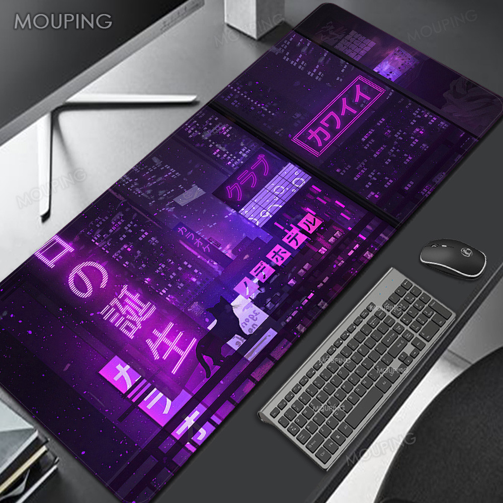 Neon Tím Nhật Bản Chuột Miếng Lót Game Thủ Văn Phòng Laptop Để Bàn Thảm Chơi Game Laptop Mousepad Kawaii Bàn Phụ Kiện Vaporwave Thảm Văn Phòng