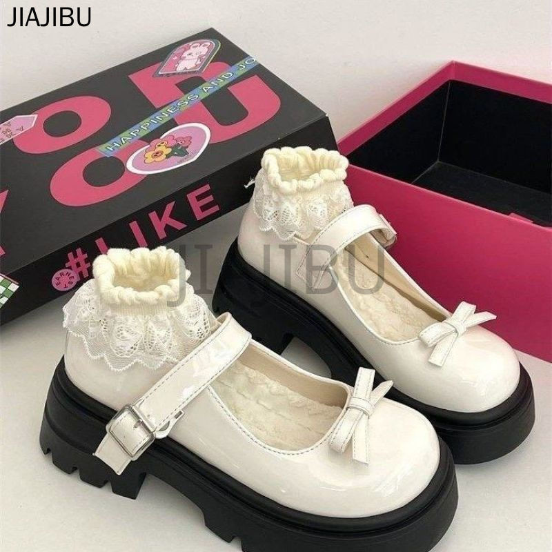 Korean Fashion Platform Mary Jane Shoes for Women Giày Lolita Nơ Đen Nhật Bản Non-slip Round Toe Doll Shoes Giày Da Nhỏ Gót Dày Kiểu Pháp Giày Công Chúa Khóa Một Chữ Màu Be Giày Đồng Phục JK Phong Cách Anh Giày Đi Học Đa Năng Giày Cosplay Giày Khiêu Vũ