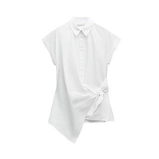 Zara Mùa Hè Sản Phẩm Mới Nữ Tính Khí Đi Lại Ve Áo Tay Ngắn Bất Đối Xứng Viền Thắt Nút Trang Trí 9479048