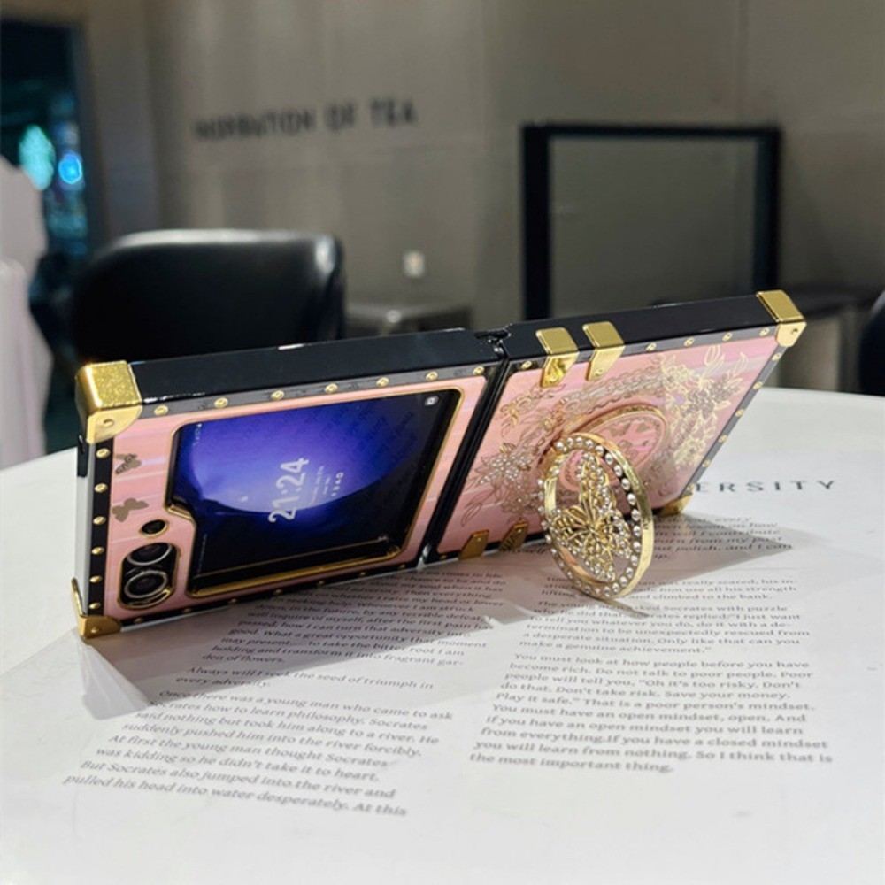 Sang Trọng Bling Lấp Lánh Aurora Bướm Đứng Ốp Lưng Điện Thoại Samsung Galaxy Z Flip 6 5 4 3 Flip6 Flip5 Flip4 Flip3 5G Giá Đỡ Bao