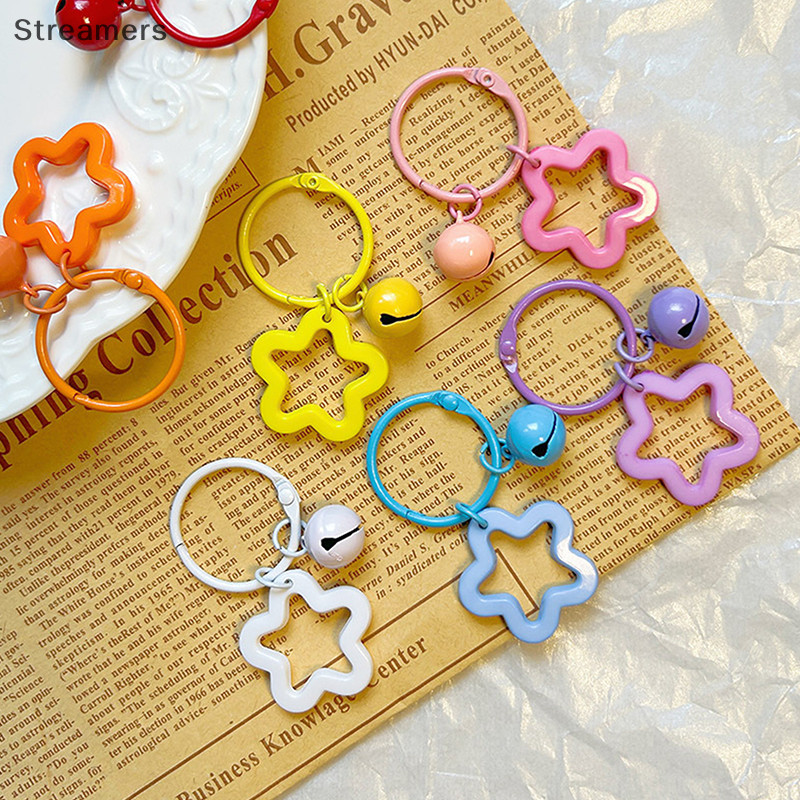 {Streamers} Móc khóa kim loại có vòng khóa Mặt dây chuyền ngôi sao mở Móc khóa màu để làm đồ trang sức Diy Phụ kiện mới