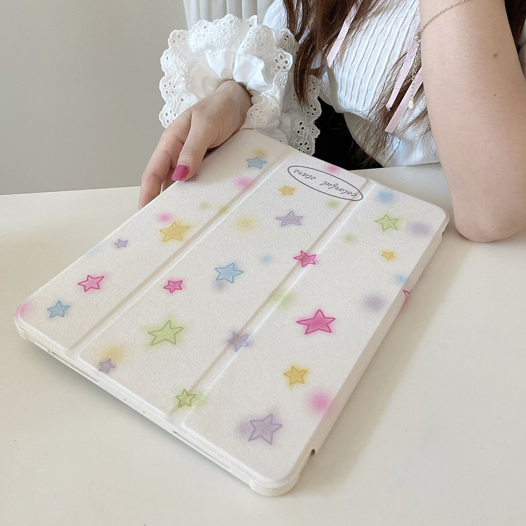 Vỏ gấp ba lần cho IPad Mini6 5 6 7 8 9 Air Air2 Air3 Air4 Air5 Air6 10.9 "Pro10.5 Pro11 Pro12,9 2018 2020 2021 2022 Air Pro 11 13 2024 Vỏ da họa tiết Strars đầy màu sắc