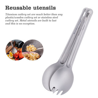 Boundless Voyage Thìa Titan & Spork Cắm Trại Bộ Đồ Ăn Ngoài Trời Flatware Có Túi Bảo Quản Dụng Cụ Nấu Ăn Cho Nhà Bếp
