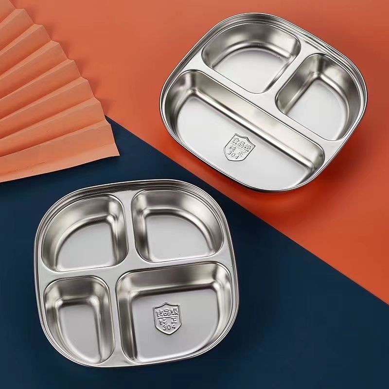 Đĩa Thép Không Gỉ 304 Ngăn Trẻ Em Khay Ăn 211 Điểm Hộp Cơm Trưa Đĩa Định Lượng Trẻ Em Đĩa Thức Ăn Nhanh Đĩa Giảm Cân Giảm Béo Đĩa Điều Khiển Thực Phẩm Đĩa