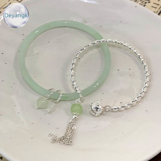 Deyangk Thời Trang Đơn Giản Vòng Tay Xanh sel Đôi Chính tả Bạc Vòng Tay Mở Vòng Tay Có Thể Điều Chỉnh Dành Cho Nữ Vintage Trang Sức Quà Tặng VN