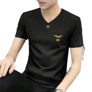 Phong Cách Mới Mùa Hè 2024 Cổ Chữ v Slim-Fit Ngắn Tay Nam Nửa Tay Áo Thun Top Quần Áo T