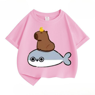 2024 Hoạt Hình In Hình Dễ Thương Capybara Áo Thun Trẻ Em Mùa Hè Tay Ngắn Áo Sơ Mi Thường Ngày Để Mặc Hàng Ngày