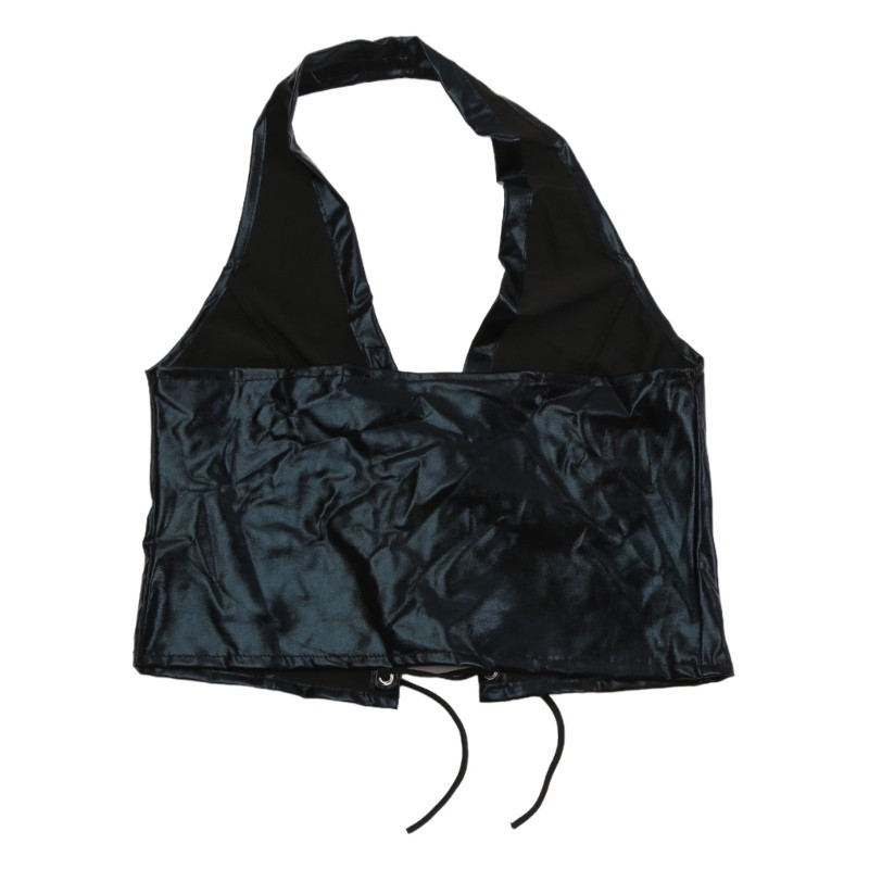 Coo Nữ Punk Không Tay Crop Top Dây Lưng Giả Da Ren Rỗng Áo