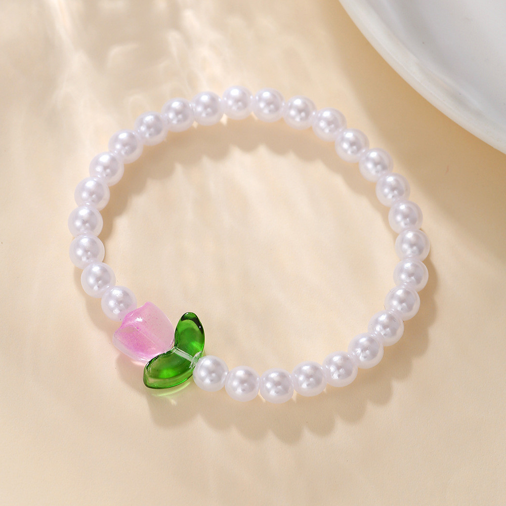 Vòng tay hoa đơn giản đính cườm hoa Tulip thời trang nữ