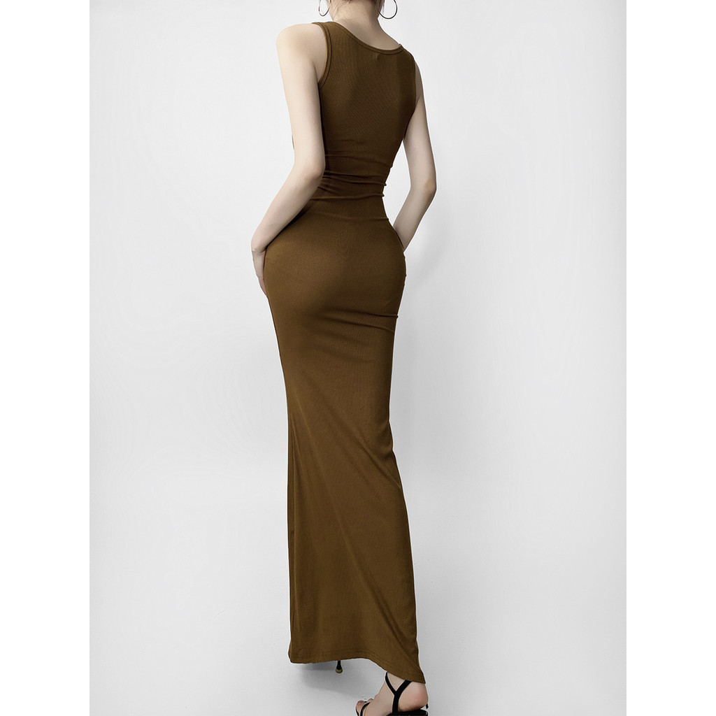Kadaishan Cùng Phong Cách lướt Pure Desire Gợi Cảm Hot Girl Close-fit Dress Slim-fit Ôm Hơn Nhìn Lớn Áo Vest Cổ Chữ U Váy Đế Siêu Body-Fetting Váy Dài Hông Châu Âu Mỹ Đuôi Cá Dài