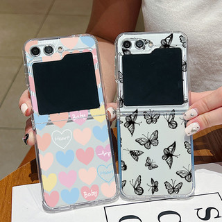 Hoa Dễ Thương Họa Tiết Tình Yêu Trong Suốt Silicon Mềm Vỏ Điện Thoại Cho Samsung Galaxy Z Flip 6 Flip 5 Flip 4 Flip 6 5 4 3 Khóa Kim Loại Silicon Gấp Bao