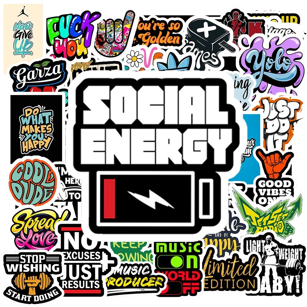 Set 50 Sticker Chữ Graffiti – Decal Trang Trí Xe, Laptop, Nón Bảo Hiểm | Chống Nước, Bền Đẹp